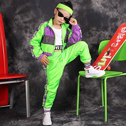 LOLANTA Girls Dance Clothing Set, Hip Hop Modern Jazz Team Performance Costume, Girls Dance Wear Sets (Green, 12-13)