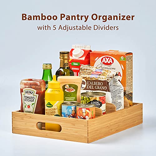 Umilife Kitchen Cabinet Organizer for Food Storage Container Lids, with Adjustable Dividers, Bamboo Drawer Caddy, Box for Kitchen Storage And Organization