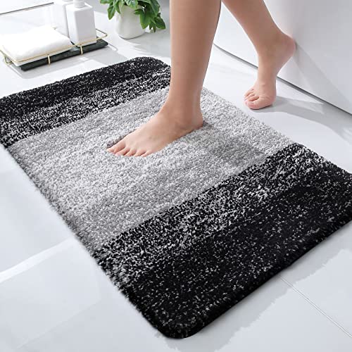 OLANLY Luxury Bathroom Rug Mat 24x16, Extra Soft and Absorbent Microfiber Bath Rugs, Non-Slip Plush Shaggy Bath Carpet, Machine Wash Dry, Bath Mats for Bathroom Floor, Tub and Shower, Black