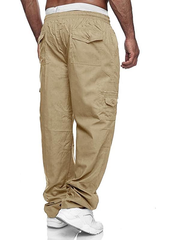 JMIERR Work Pants for Men Casual Cargo Pants Stretch Elastic Waist Relaxed Fit Drawstring Pants Tactical Joggers Sweatpants with Zipper Pockets,US 40(2XL),A Khaki