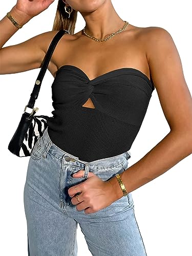 ANRABESS Womens Summer Outfits Vacation Preppy Clothes Crop Tops Cute Clothes 2023 Tube Backless Going Out Bandeau Knit Y2K Sexy Strapless Sleeveless Tank Corset Tops Teen Girls B1100heise-M