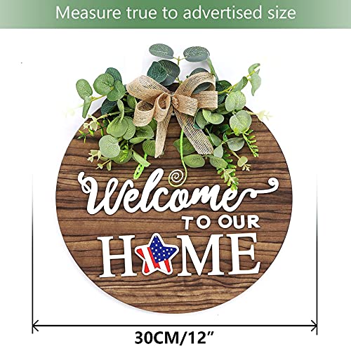 Interchangeable Seasonal Welcome Sign Front Door Decoration, Rustic Round Wood Wreaths Wall Hanging Outdoor, Farmhouse, Porch, for Spring Summer Fall All Seasons Holiday Halloween Christmas.