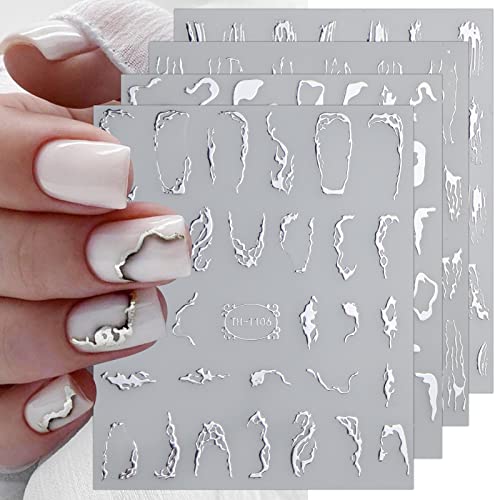 JMEOWIO 9 Sheets Marble Line Nail Art Stickers Decals Self-Adhesive Pegatinas Uñas Silver Nail Supplies Nail Art Design Decoration Accessories