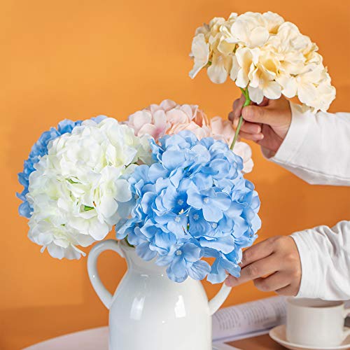 Hydrangea Silk Fake Flowers Heads with Stems, Pack of 10 Full Artificial Flowers for Decoration Wedding Home Party Shop Baby Shower, Room Decor for Bedroom Aesthetic