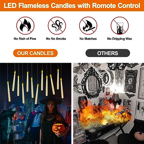 Halloween Decorations,12Pack Floating Candles with Magic Wand Remote,Flameless Taper Candles Flickering Warm Light LED Floating Candles Hanging For Harry Potter Christmas Birthday Party Home Decor