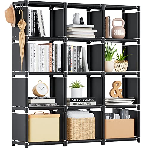 Mavivegue Book Shelf, 12 Cube Storage Organizer, DIY Bookcase, Metal Cube Bookshelf,Tall Book case for Bedroom, Living Room,Office,Closet Storage Organizer, Black Cubicle Storage Rack