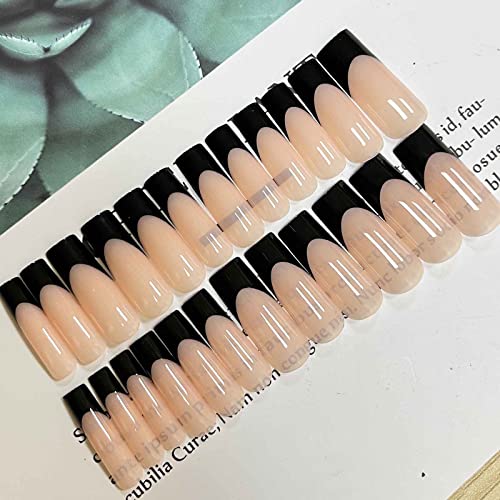 Hkanlre Long Press on Nails Bling Fake Nails French Acrylic Square False Nails for Women and Girls 24PCS (Style26)