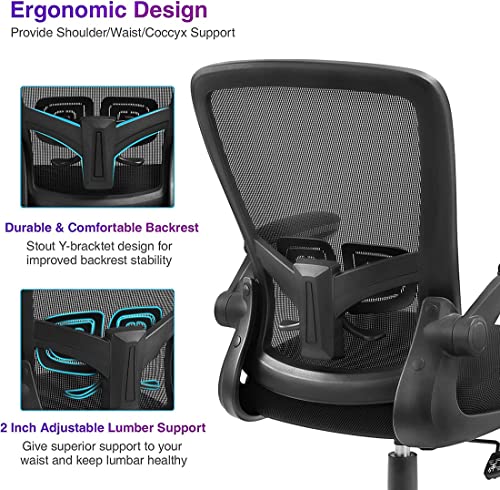 Ergonomic Desk Task Chair Clearance with Adjustable Height, Lumbar Support, High Back Mesh Computer Executive Chair with Flip up Armrests for Home Office - 300lb