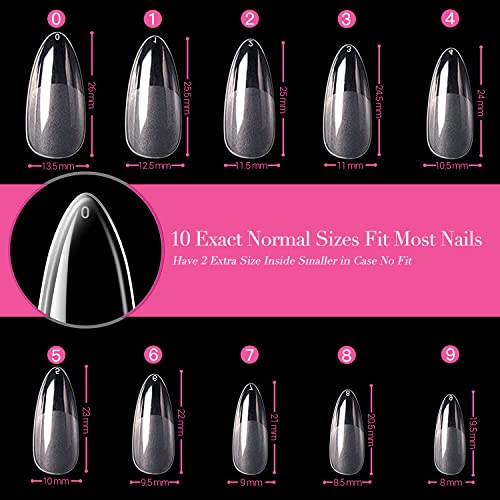 UNA GELLA Almond Fake Nails 504pcs Almond Press on Nails Pre-shape Almond Nails Tips for Full Cover Acrylic Almond Nails French False Nails For Nail Extension Nail Art, Home DIY Nail Salon 10 Sizes False Jelly Tips