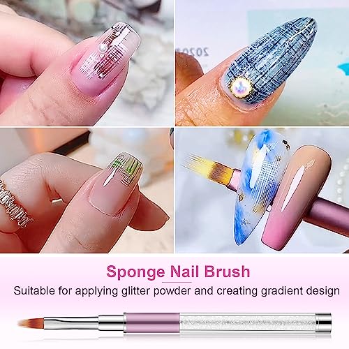 Nail Art Brushes, Etercycle Nail Gel Polish Ombre Sponges Painting Brush Set with 16 Pieces Replacement Head for Application Salon at Home DIY Manicure