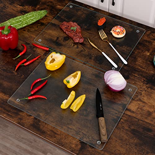 Murrey Home Tempered Glass Cutting Boards for Kitchen Dishwasher Safe, Rectangle Chopping Board with Rubber Feet, Small Clear Countertop Tray, Scratch Resistant, Heat Resistant, Non-Slip, 15.7"x11.8"