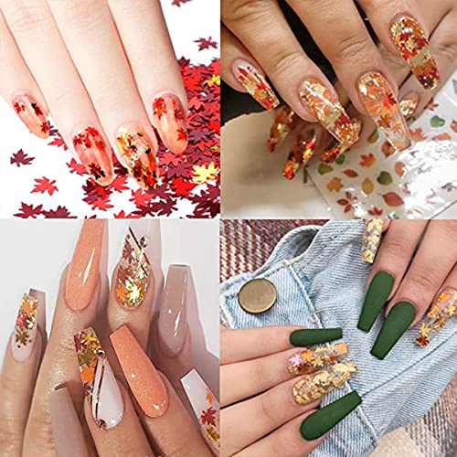 Maple Leaf Nail Glitter Sequins 3D Holographic Fall Leaves Nail Art Flakes 6 Colors Laser Autumn Leaf Nails Decals Stickers for Acrylic Nails Decorations DIY Crafts
