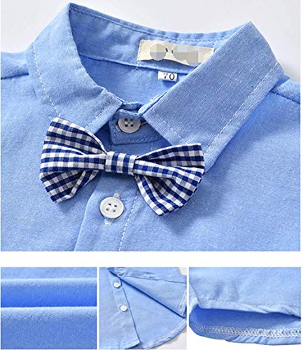 SALNIER Toddler Dress Suit Baby Boys Clothes Sets Bowtie Shirts + Suspenders Pants 3pcs Gentleman Outfits Suits 6 Month - 6 Years (Blue005 12-18M)