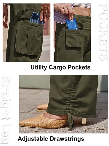 Mancreda Cargo Pants Women High Waisted Straight Leg Work Casual Pants Y2K 5 Pockets Combat Military Trousers (AG,M)