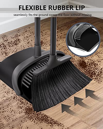 Broom with Dustpan Combo Set, Upgrade Broom and Dustpan Set for Home, 52'' Long Handle Broom and Dustpan Set, Standing Dustpan and Broom for Kitchen Office Lobby Floor