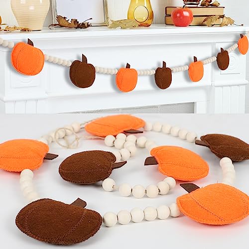 DAZONGE Fall Decorations for Home, Fall Decor, Felt Pumpkin Garland and Wood Bead for Mantle Wall Decor, Farmhouse Fall/Thanksgiving Decorations