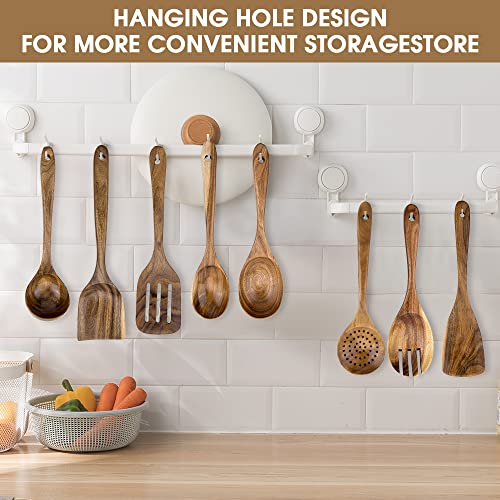 WOODME Kitchen Utensils Set 8 Piece Teak Wooden Cooking Utensil Set Non-Stick Pan Wood Spoons and Spatula Cookware for Home Everyday Use &Kitchen Tools