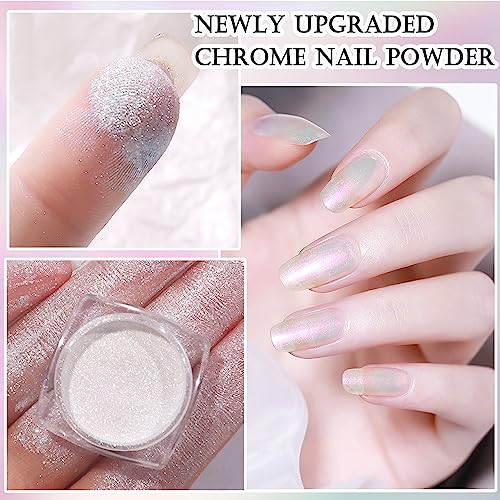 White Pearl Chrome Nail Powder, Ice Transparent Aurora Nail Powder, High Gloss Glitter Nail Art, Mirror Effect Jewelry Glitter White Nail Powder for Manicure Decorations