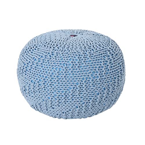 Christopher Knight Home Beryl Knitted Cotton Pouf, Teal, Blue