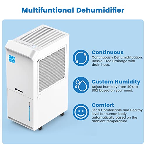 Vellgoo 4,500 Sq.Ft Energy Star Dehumidifier for Basement with Drain Hose, 52 Pint DryTank Series Dehumidifiers for Home Large Room, Intelligent Humidity Control