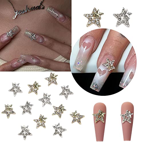 Baoximong 30 PCS Star Nail Art Charms Gold Silver Nail Charms for Acrylic Nails 3D Nail Art Supplies Rhinestones Shiny Gems Crystals Jewelry Design Nail Accessories for Women Nail Decorations