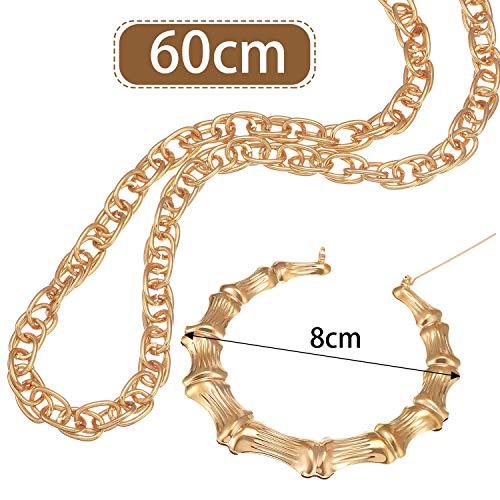 GEJOY 90s Accessories Outfit for Woman 80s Clothes Hip Hop Costume Kit Old School Rapper Sunglasses Faux Gold Rope Chain Earrings 80s/ 90s Buchona Freaknik Theme Party Decorations