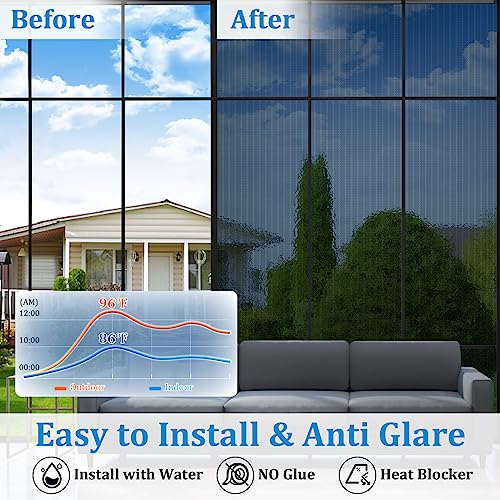 One Way Window Privacy Film See Out Not in Heat Blocker Window Tinting Film for Home Reflective Sun Blocking Window Tint Non-Adhesive Static Cling Glass Door Window Covering (17.5 x 78.7 Inch)