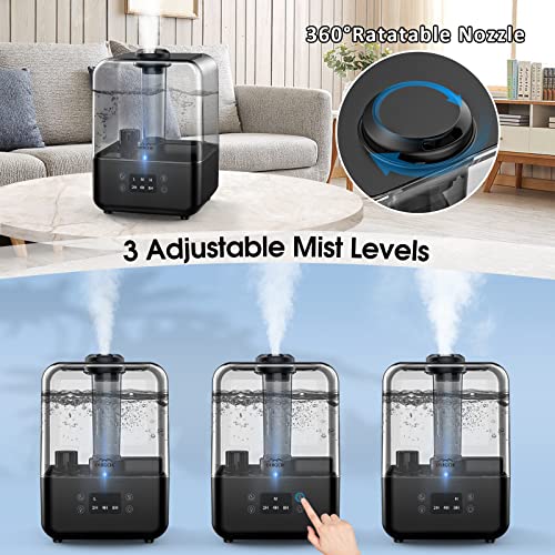 Humidifiers for Bedroom, Ultrasonic 5L Top Fill Humidifiers for Large Room Baby Home with 360° Rotation Nozzle, 3 Mist Levels, Auto Shut-Off, Timer, Essential Oil Diffuser, 30H Work Time, Super Quiet