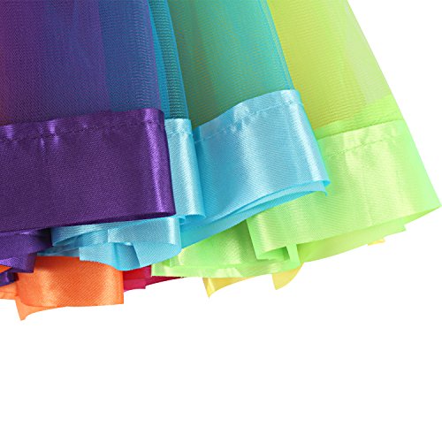 Toycost Layered Rainbow Tutu Skirt Costumes Set with Hair Bows Clips and Satin Sash for Girls Birthday Party Dress up