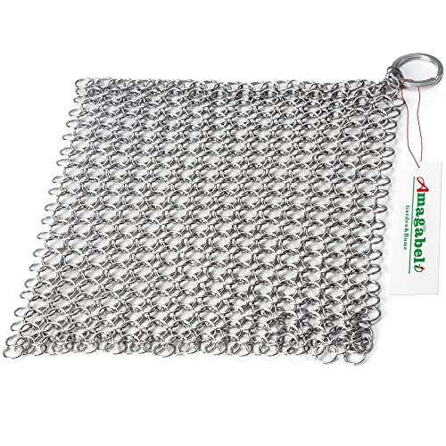 AMAGABELI GARDEN & HOME 8"x6" Stainless Steel Cast Iron Cleaner 316 Chainmail Scrubber for Cast Iron Pan Pre-Seasoned Pan Dutch Ovens Waffle Iron Pans Scraper Cast Iron Grill Scraper Skillet Scraper