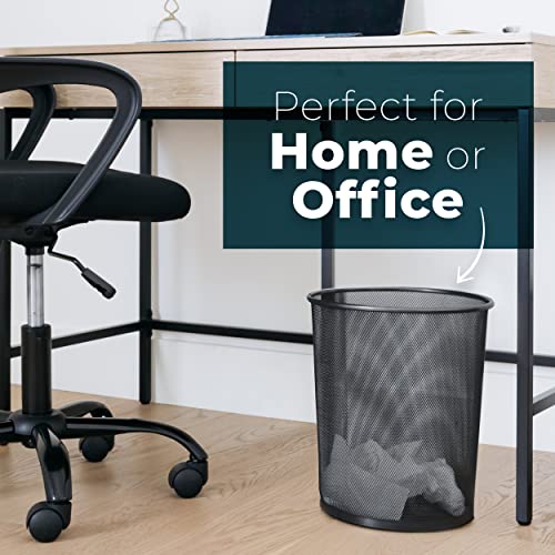 Greenco Mesh Round Wastebasket, 6 Gallon, 2pk (Black) - Lightweight & Sturdy Office Trash Cans for Near Desk - Garbage Can for Bedroom, Kitchen, Dorm - Garbage Bin - Trash Can Office & Home Supplies