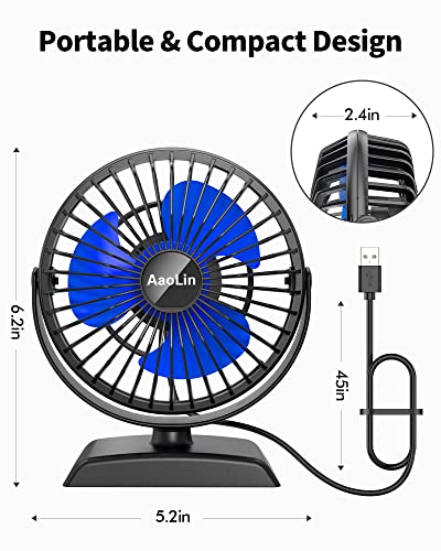 AaoLin Desk Fan, USB Small Fans with 3 Speeds Strong Airflow, Quiet Portable, 360° Rotation Personal Table Fan for Home,Office, Bedroom Desktop