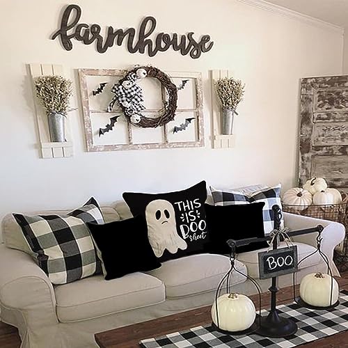 AACORS Halloween Pillow Cover 18X18 Inch Ghost Funny Halloween Saying Decoration Holiday Farmhouse Pillow Case Decor for Home Sofa Couch