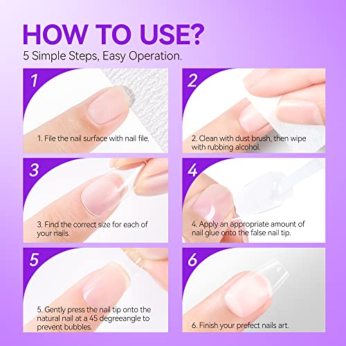 552Pcs Medium Coffin Nail Tips With 3Pcs Nail Glue - Gelike EC Soft Gel X Nail Tip Full Cover Half Matte For Nail Starter Nail Kit With Stronger Nail Glue, Nails Extension Nail Art DIY Gift 12 Sizes