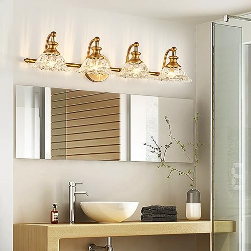 XIEDUN Bathroom Light Fixtures 4 Lights Bathroom Vanity Lighting Fixtures Matte Brass Vintage Vanity Light Fixture Vanity Lights for Bathroom