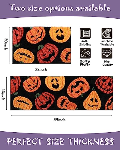 DEXDE Fall Halloween Bathroom Rugs Runner Pumpkins Long Bath Mat for Autumn Harvest Thanksgiving Home Decor, Soft Luxury Plush Non-Slip Carpet for Hallway Bedroom Kitchen, Orange Yellow 20x60