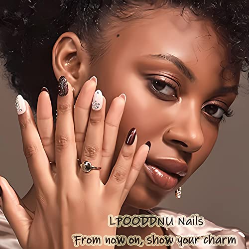 Halloween Press on Nails Almond, LPOONNDU Blood Press on Nails Halloween Medium Fake Nails, Glossy Red Glue on Nails for Women - 24Pcs Medium Almond Halloween False Nails Set