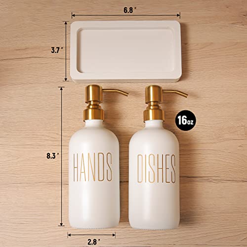 Prus Waso White Soap Dispenser Set, Contains Glass Dish Soap Dispenser and Hand Soap Dispenser. Kitchen Soap Dispenser with Stainless Steel Pump, Perfect for Kitchen Counter Decor. (White)