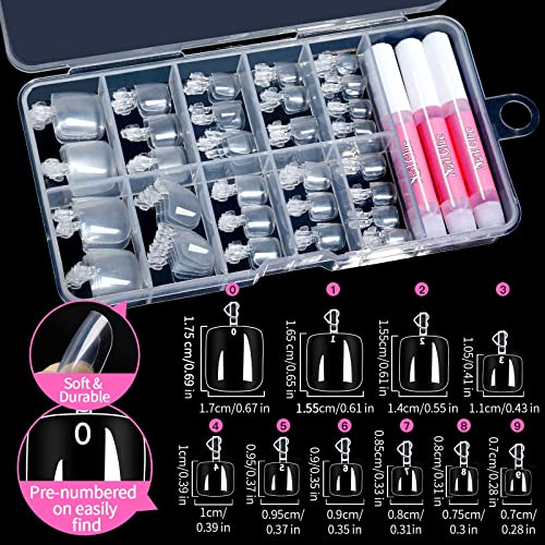 100pcs Clear Press on Fake Toe Nails with Nail Glue, Cuticle Pusher & Nail File, Teenitor Full Cover False Toenail Kit for Salon