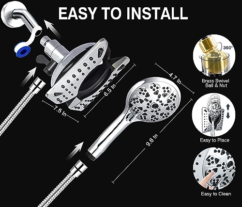 INAVAMZ Shower Head with handheld High Pressure: 7.5" Rain Shower Head & Hand Held Shower Head 2-in-1 Showerhead with 60” Flexible Stainless Steel Hose, cUCP and CEC certified