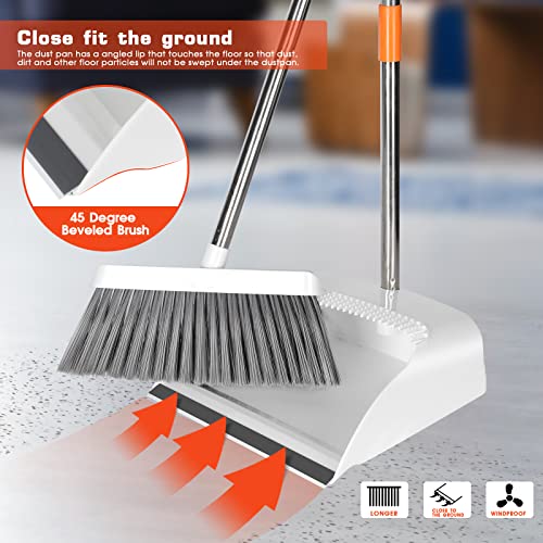 Almcmy Broom and Dustpan Set,Upright Standing Dustpan and Sweeping Broom Combo-52 Stainless Steel Long Handle Lobby Broom and Dustpan,Best for Home,Lobby,Schools,Churches,Hotel,Bars
