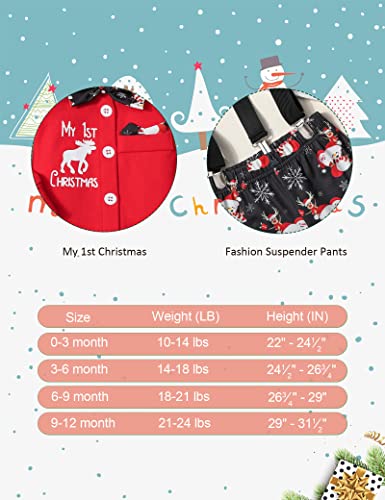 AGAPENG Baby Boy Christmas Outfit My First Christmas Baby Boy Outfit Infant Gentleman Romper with Bow Tie Suspender Pants Hat 0-3 Months Baby Christmas Outfit Boy 3Pcs Clothes Set