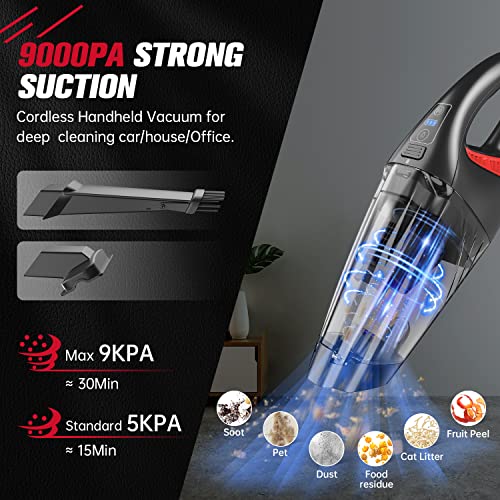 IMINSO Handheld Vacuum Cordless Hand Vacuum with 9000PA/LED, Dust Busters Hand Vacuum Cordless Rechargeable Car Vacuum Portable Mini Vacuum, Lightweight Held Vacuum Cleaner for Home/Car/Pet Hair