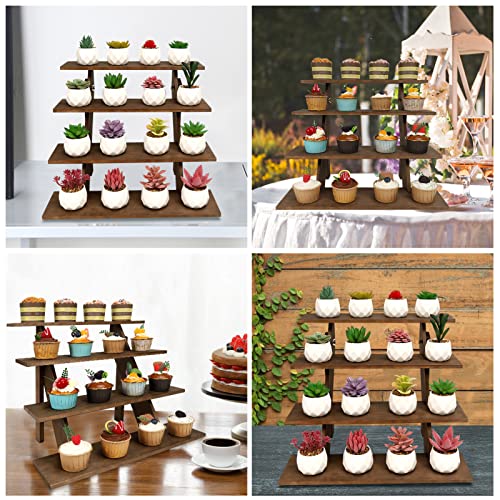 ZYP 4-Tier Wooden Retail Display Riser Wooden Display Stand Cupcake Stands Tool Free Rustic Risers Table Display Stand for Vendors Home Wedding Party,Brown