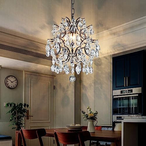 Bestier Black Modern Pendant Chandelier Crystal Raindrop Lighting Ceiling Light Fixture Lamp for Dining Room Bathroom Bedroom Livingroom entryway 1 E26 Bulbs Required D13 in x H16 in