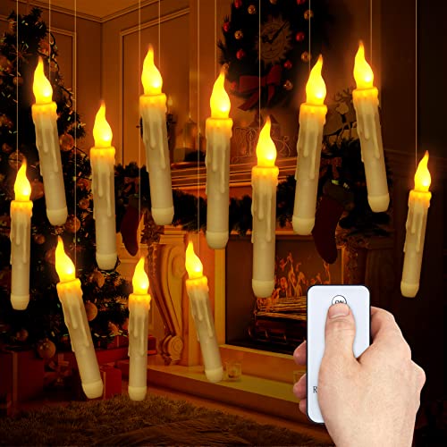 Halloween Decoration,12Pack Floating LED Candles With Remote Control,Hanging Floating Candles for Harry potter Witch Halloween Decor Christmas Holiday Party Birthday Wedding Bedroom Window Home Décor