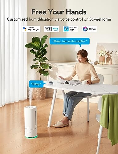 GoveeLife Smart 6L Humidifiers for Home Large Room, Top Fill Coll Mist Humidifier for Bedroom Last Up to 60H, Dual 360° Rotation Nozzles, Voice Control, WiFi Essential Oil Diffuser for Baby, Plants