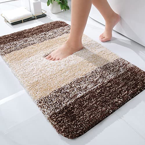 OLANLY Luxury Bathroom Rug Mat 24x16, Extra Soft and Absorbent Microfiber Bath Rugs, Non-Slip Plush Shaggy Bath Carpet, Machine Wash Dry, Bath Mats for Bathroom Floor, Tub and Shower, Brown