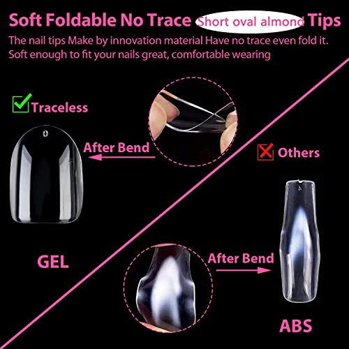 UNA GELLA Extra Short Oval Almond Gel Nail Tips 360pcs 15 Sizes Round Almond Press on Nails Short Oval Fake Tips Full Nails Short Oval Almond For Nail Extension DIY Salon Soft Gel Tips