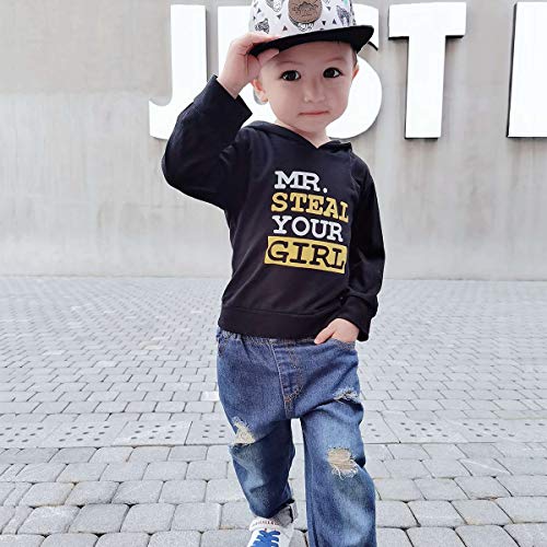 NZRVAWS 12 Months Boy Clothes Toddler Boy Outfit Hoodie Sweatsuit Tops +Ripped Jean Long Pants Fall Winter 2 Piece Outfits Set for Baby Boy